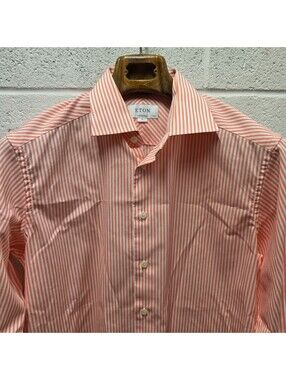 Men Eton Shirt Signature Twill Contemporary M 40 15.3/4 Bengal Orange 21x32